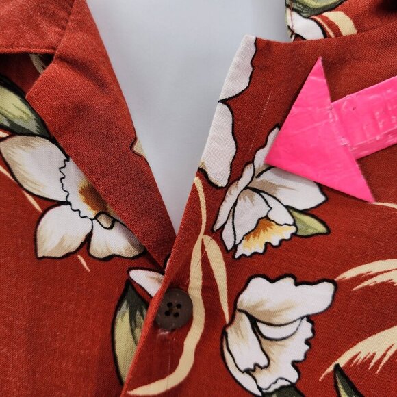 Vintage OP Ocean Pacific Tropical Floral Burnt Orange Hawaiian Shirt Mens XXL - Picture 6 of 10